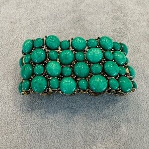 Signed Amrita Green Turquoise Faux Stone Wide Stretch Bracelet